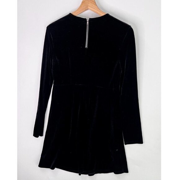 Made For Impulse Black Velvet Dress Stretchy Zip Back Long Sleeve Women's Small - Picture 3 of 8